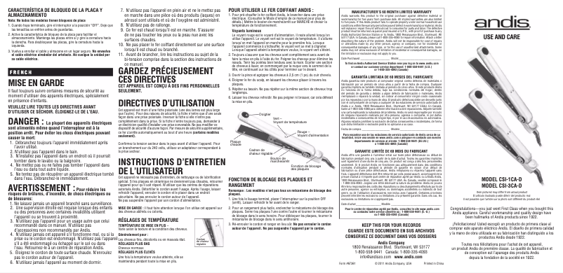 Page 1 de la notice Manuel utilisateur Andis CSI-1CA-D