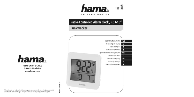 Page 1 de la notice Manuel utilisateur Hama RC610