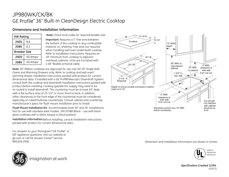 Imagen de la primera página del manual del dispositivo Profile JP980CKCC