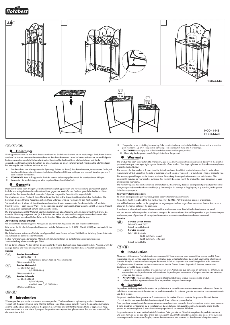Page n°1 - Manuel utilisateur Florabest IAN 327435