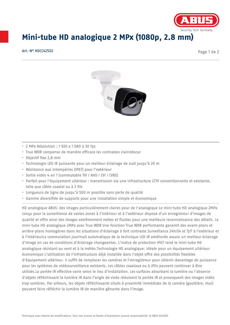 Imagen de la primera página del manual del dispositivo HDCC42502