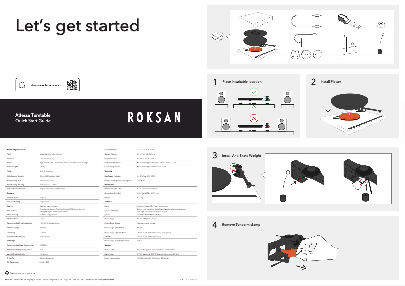 Page 1 de la notice Manuel utilisateur Roksan Attessa