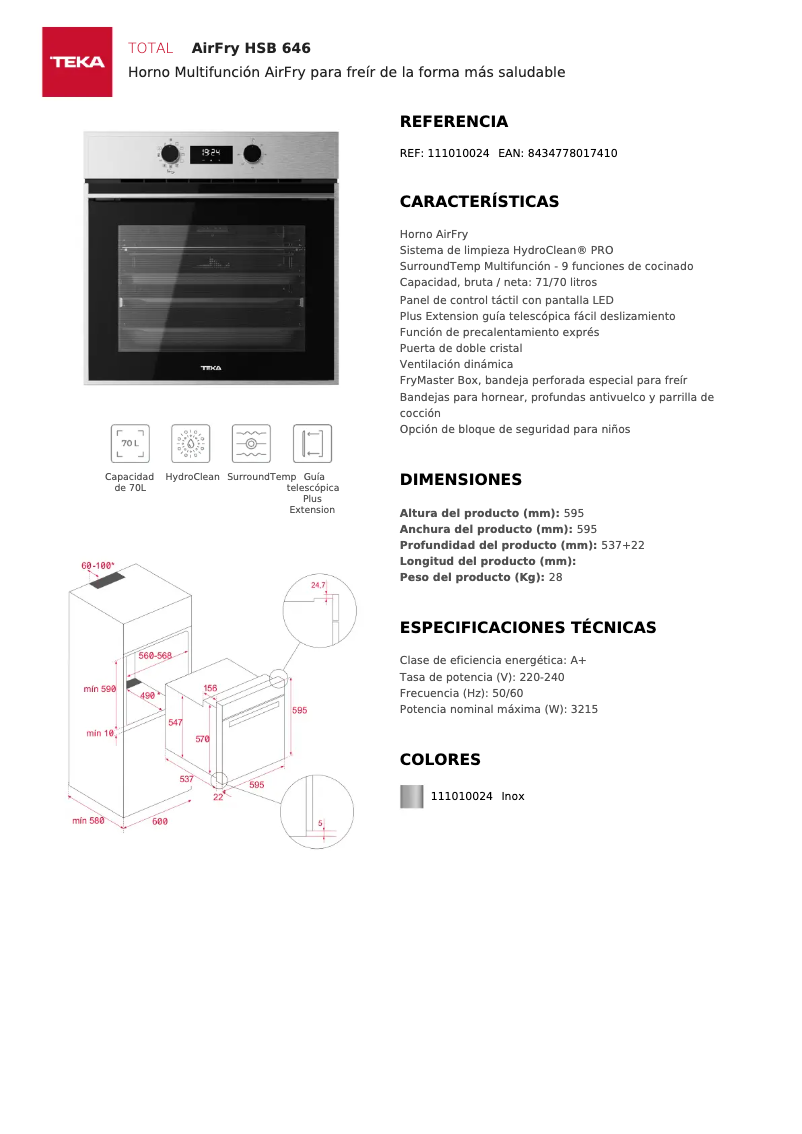 Page n°1 - Label énergétique Teka HSB 646