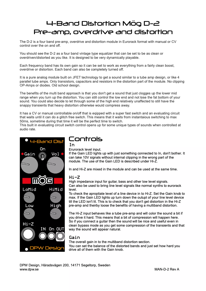 Page 1 de la notice Manuel utilisateur DPW Design 4-Band Dist