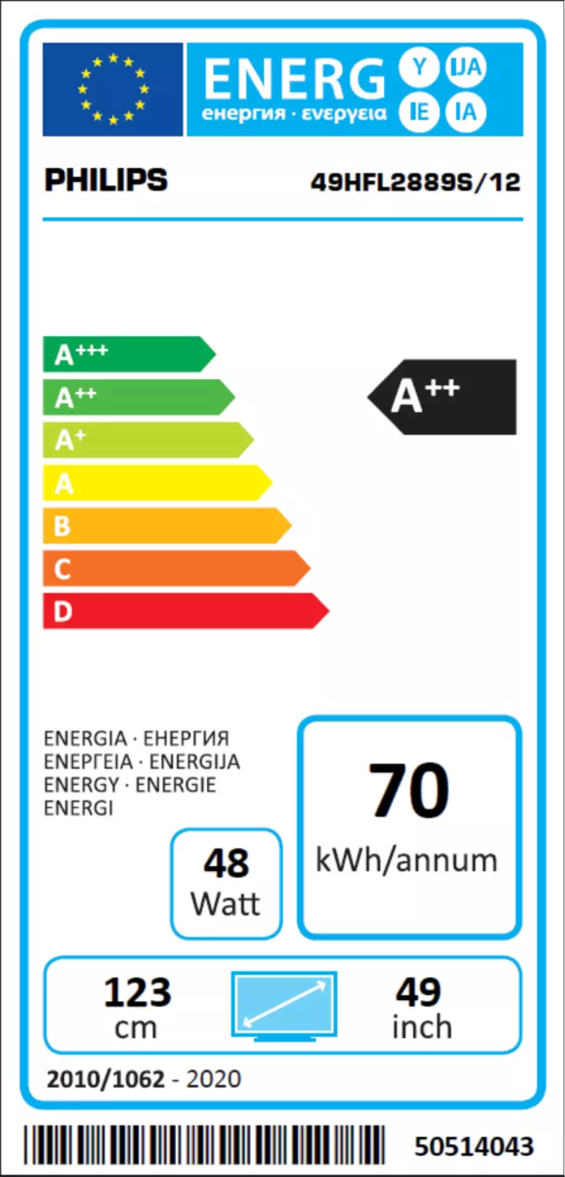 Page n°1 - Label énergétique Philips 49HFL2889S