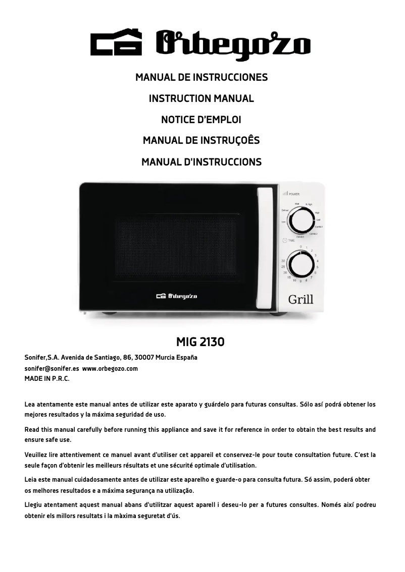 Page n°1 - Manuel utilisateur Orbegozo MIG 2130
