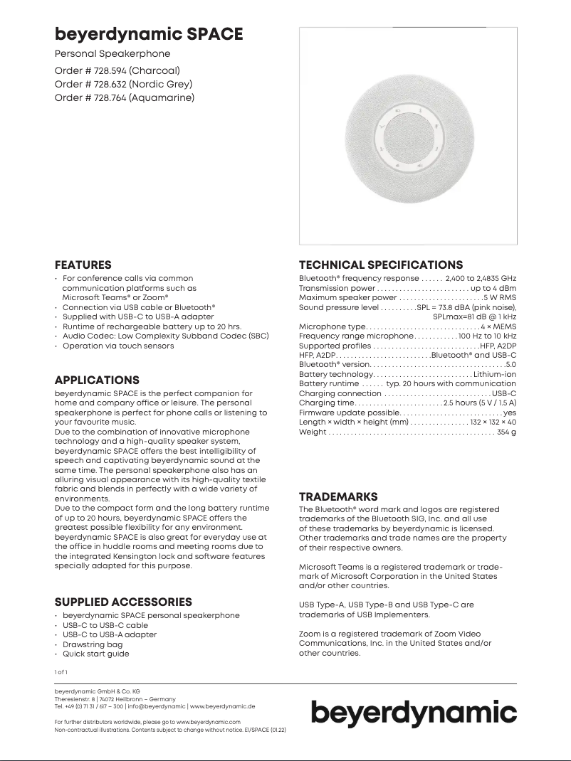 Image de la première page du manuel de l'appareil Space