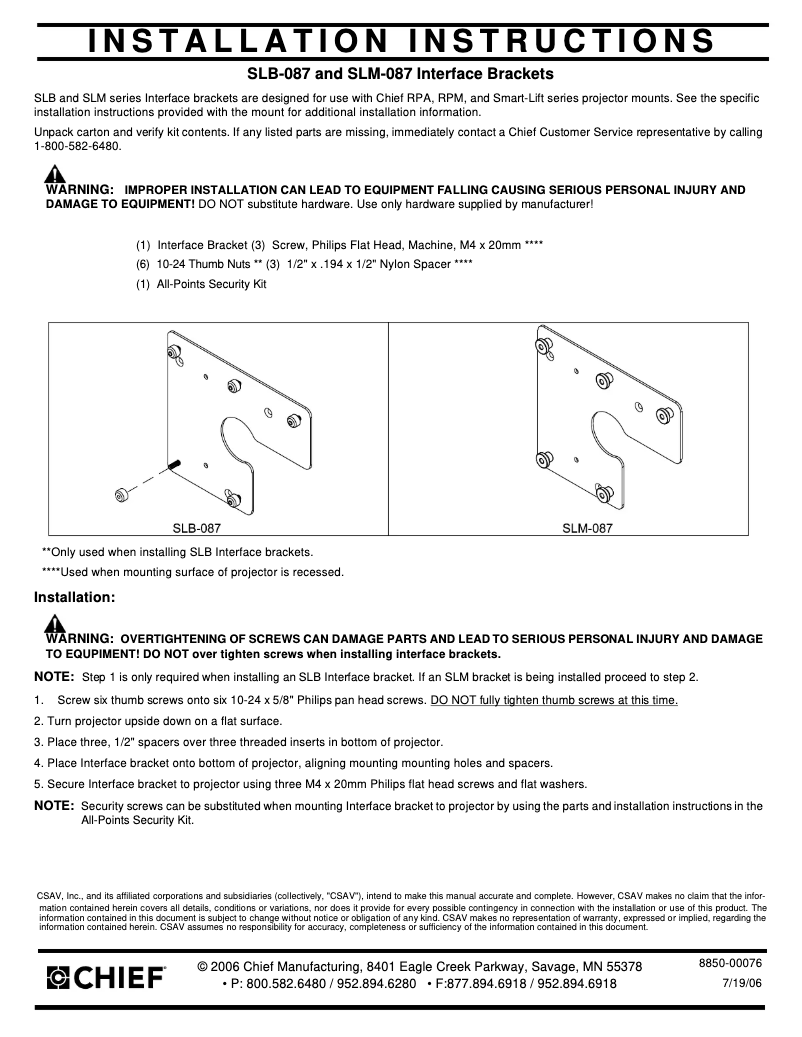 Page 1 of the manual User Manual Chief SLB087