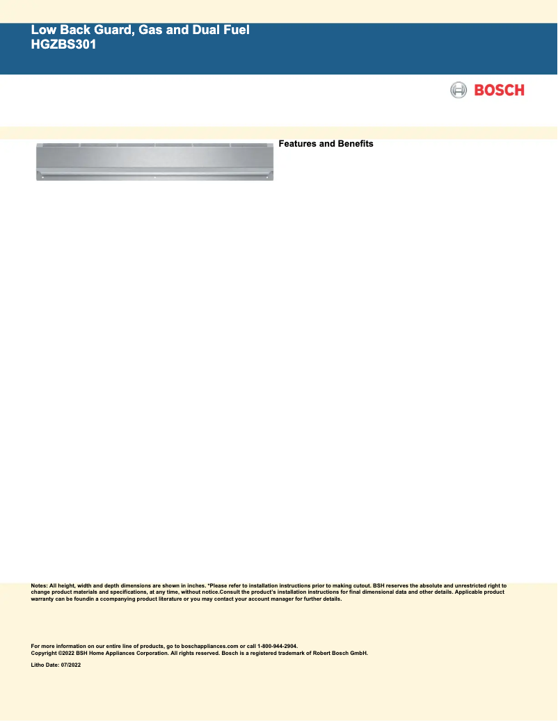 Página 1 del manual Ficha técnica Bosch HGZBS301