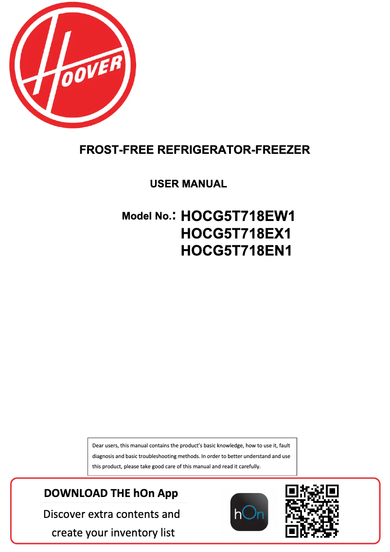 Page n°1 - Manuel utilisateur Hoover HOCG5T718EN1