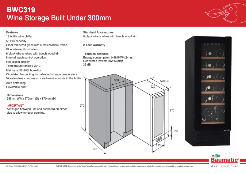 Page 1 de la notice Fiche technique Baumatic BWC319