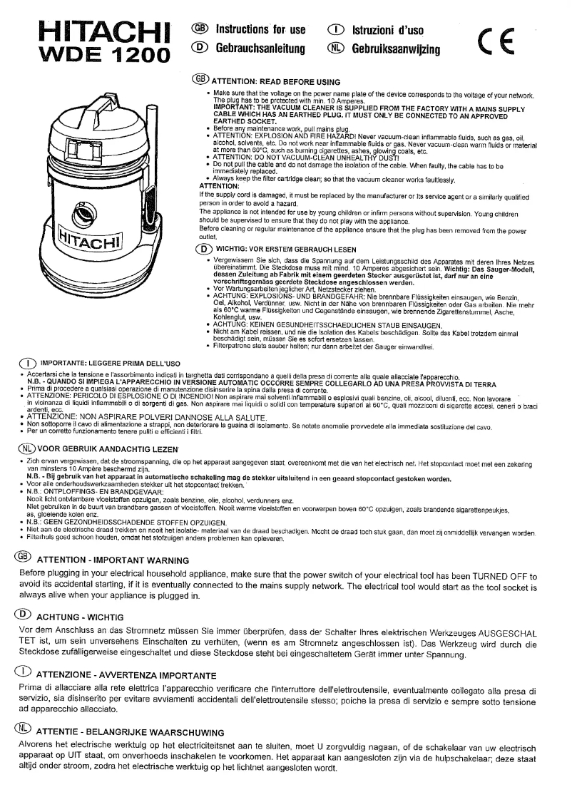 Page 1 de la notice Manuel utilisateur Hitachi WDE1200