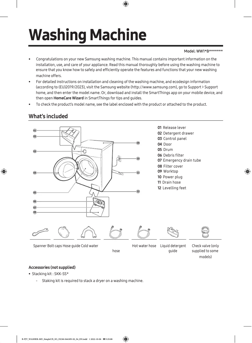 Image de la première page du manuel de l'appareil WW11BB504CAW