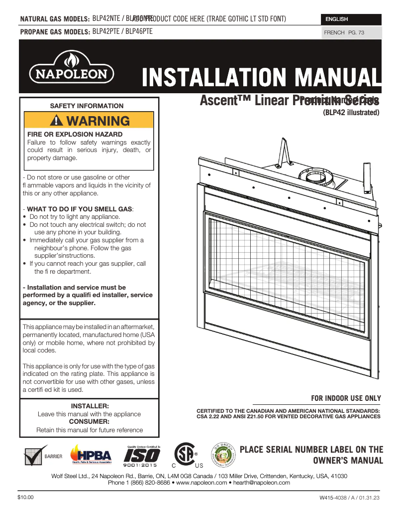 Image de la première page du manuel de l'appareil Ascent Linear Premium 42