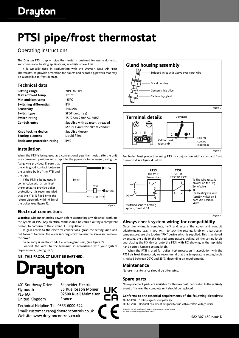 Page 1 de la notice Guide d'installation Drayton PTS1