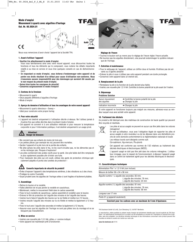 Page 1 de la notice Manuel utilisateur TFA 60.3024.01