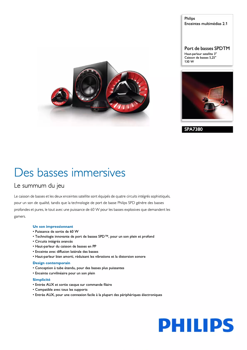 Page n°1 - Fiche technique Philips SPA7380