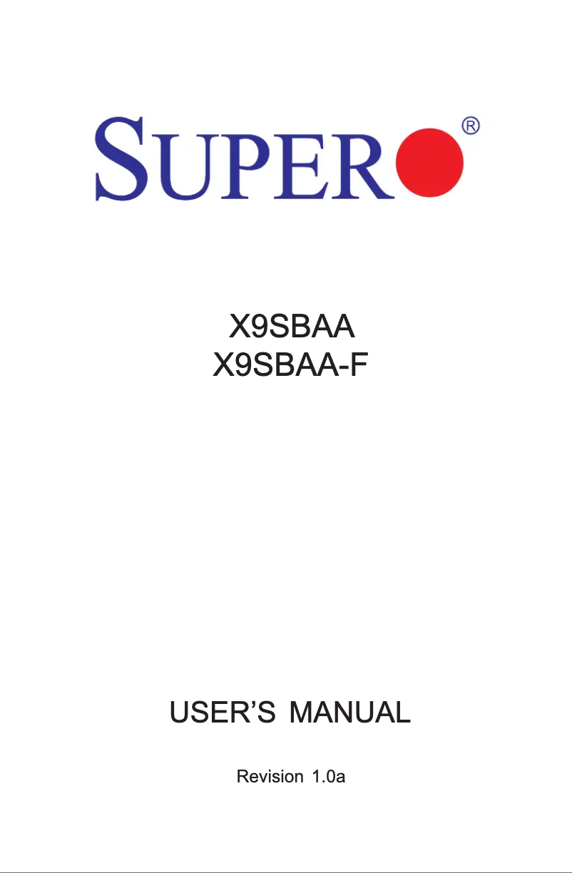 Page n°1 - Manuel utilisateur Supermicro X9SBAA