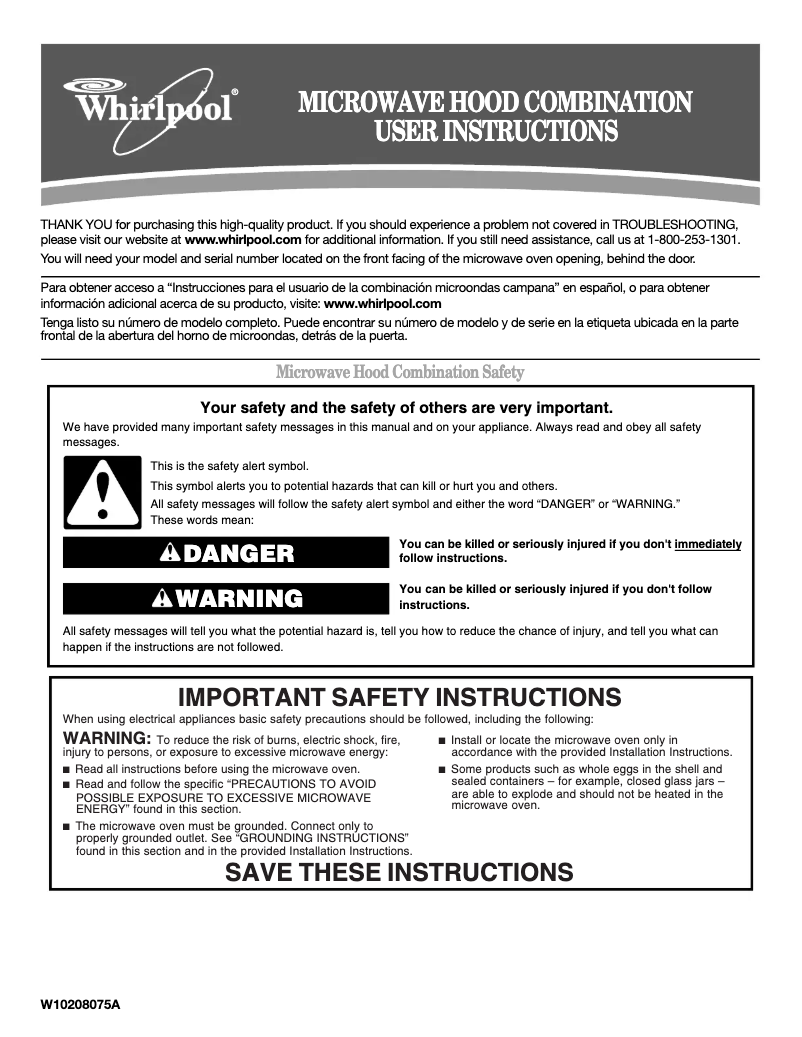 Page 1 de la notice Manuel utilisateur Whirlpool GH5184XPQ