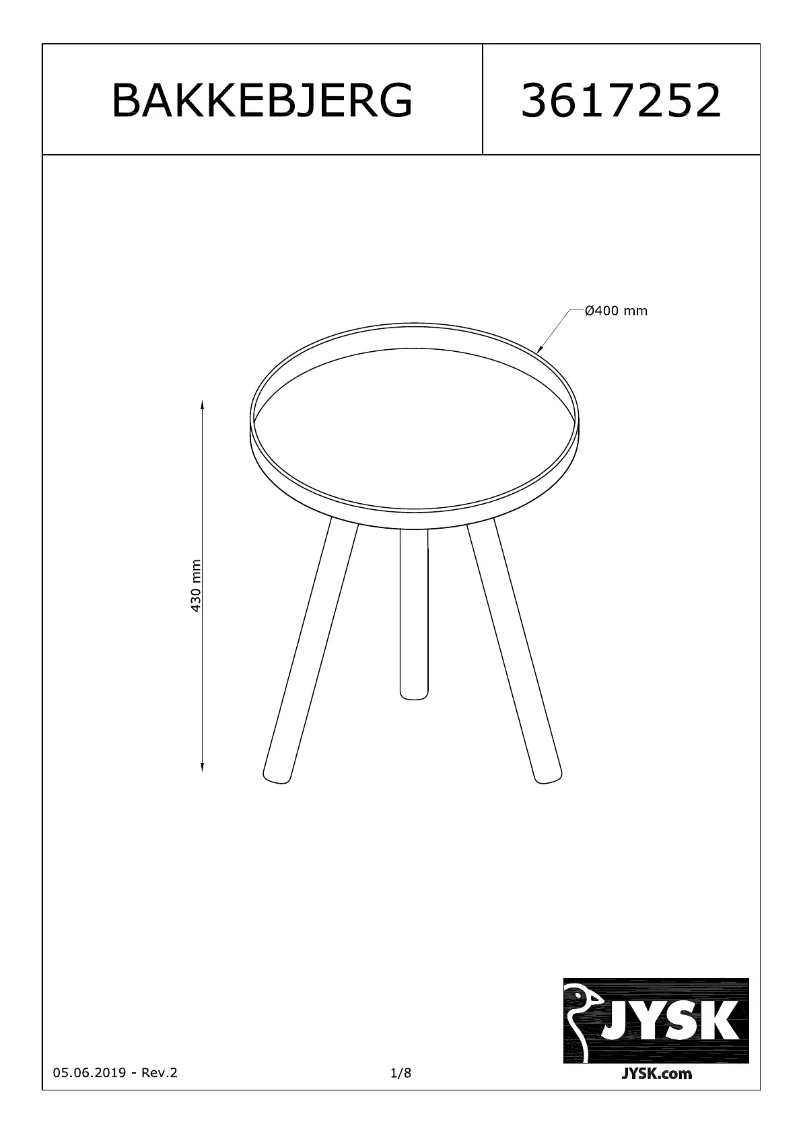 Page 1 de la notice Manuel utilisateur JYSK Bakkebjerg