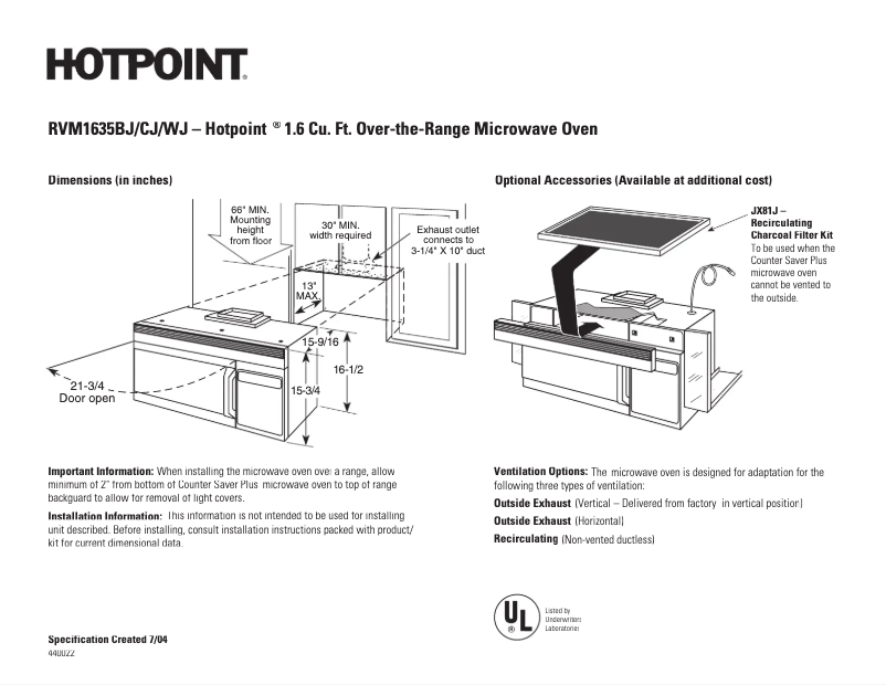 Page 1 de la notice Fiche technique Hotpoint RVM1635WJ