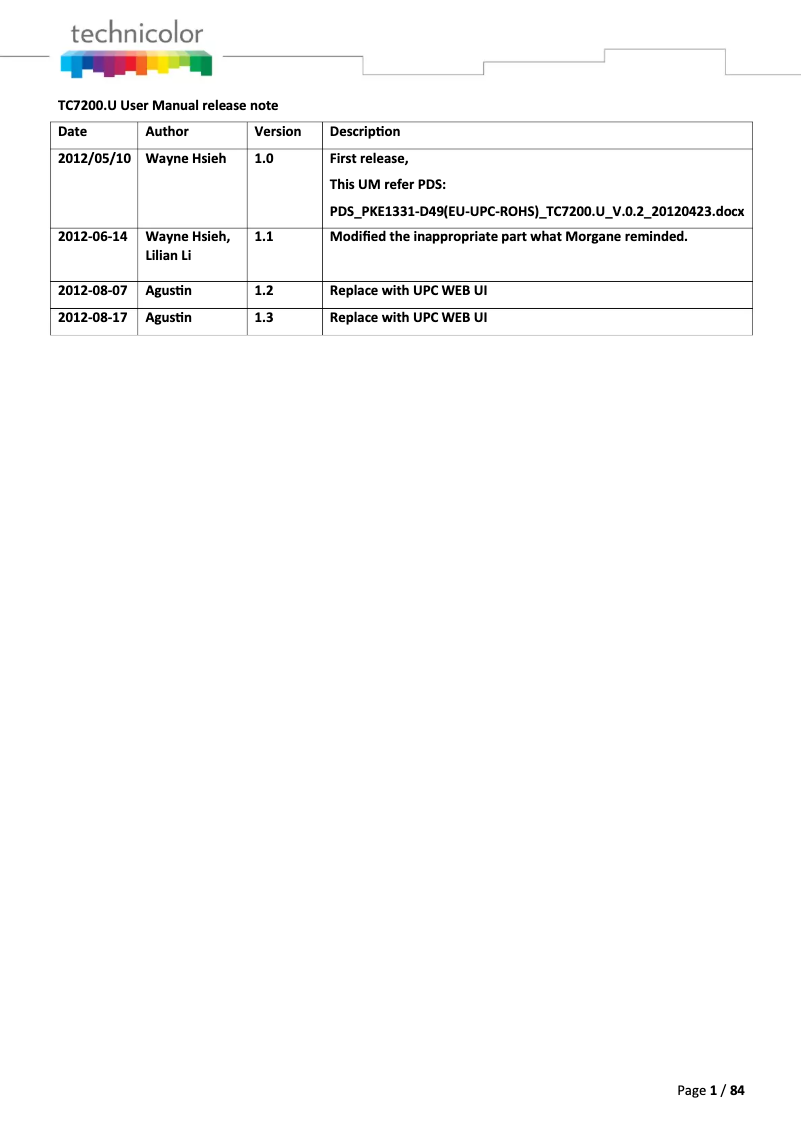Page 1 de la notice Manuel utilisateur Technicolor tc-7200