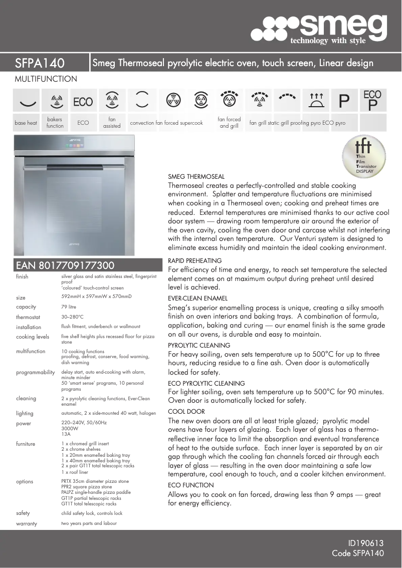 Page n°1 - Fiche technique Smeg SFPA140