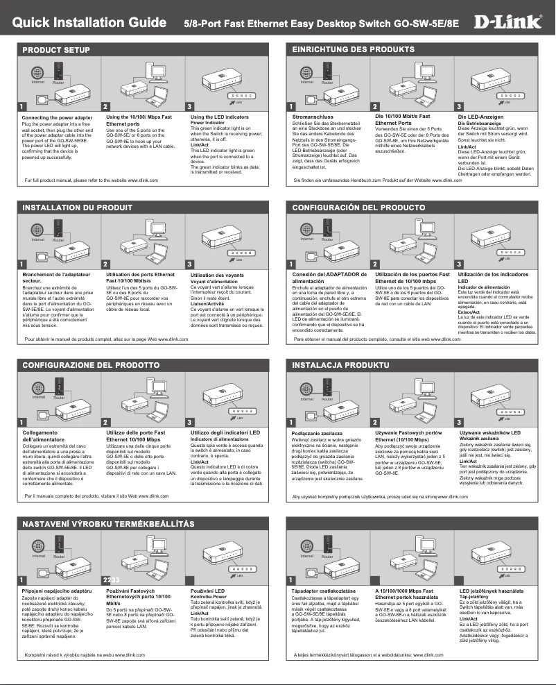 Page n°1 - Guide de démarrage rapide D-Link GO-SW-8E