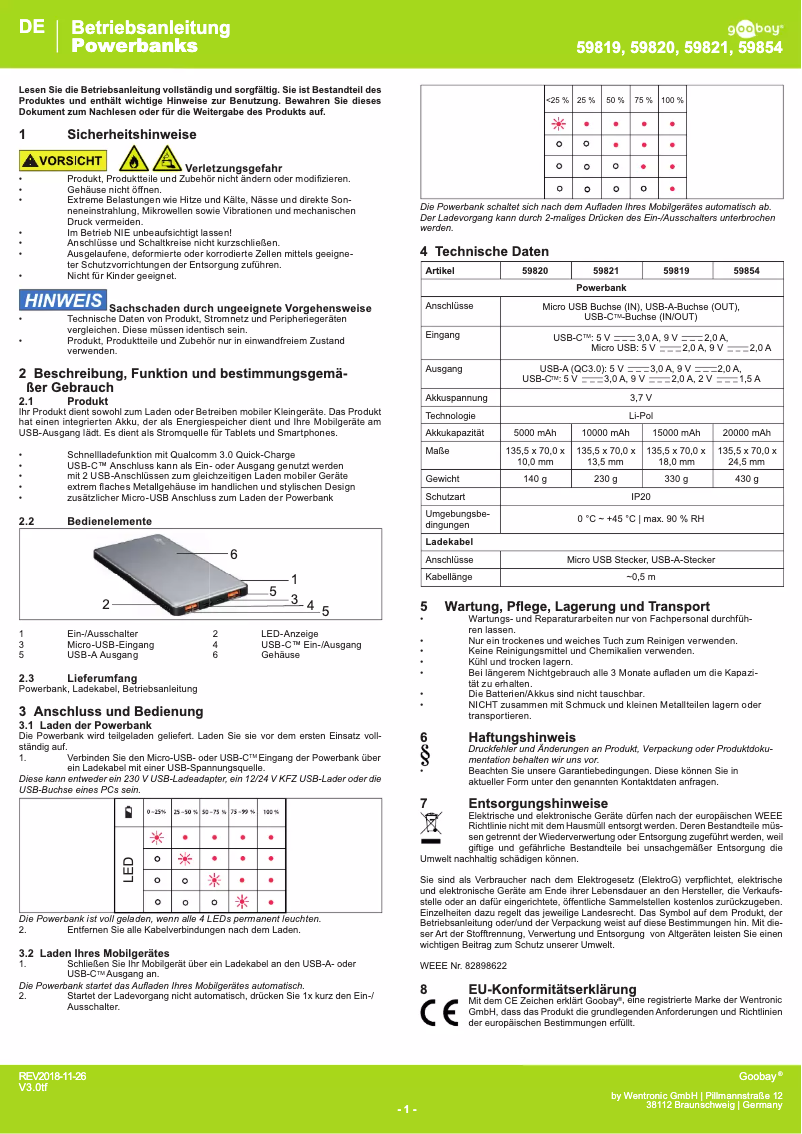 Page n°1 - Manuel utilisateur Goobay 59854