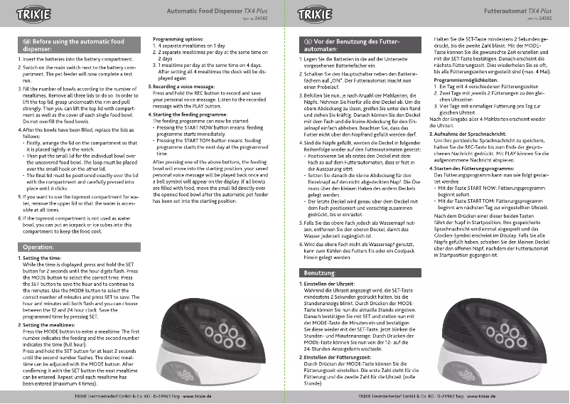 Page 1 de la notice Manuel utilisateur Trixie TX4 Plus