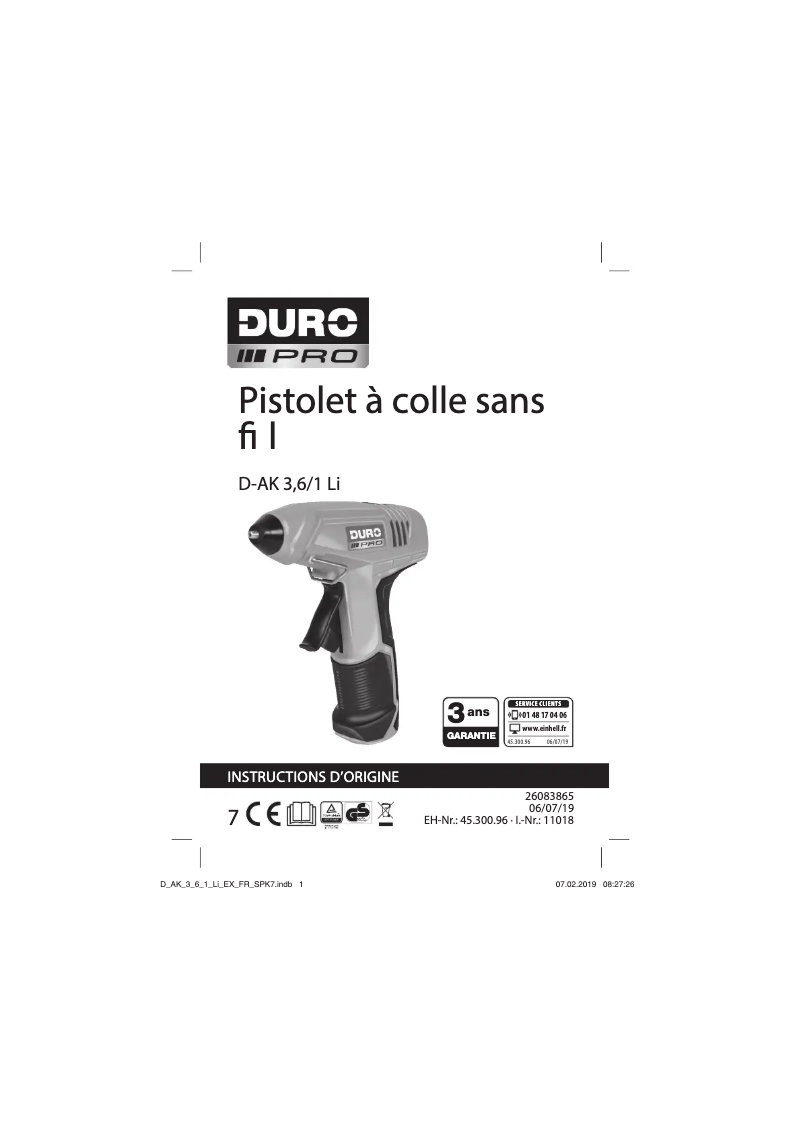 Page n°1 - Manuel utilisateur DURO PRO D-AK 3,6/1 Li