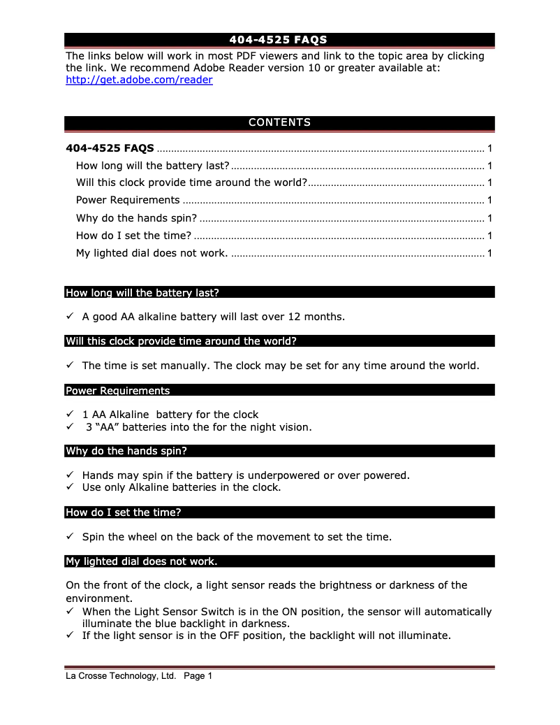 Page 1 de la notice FAQ La Crosse Technology 404-4525