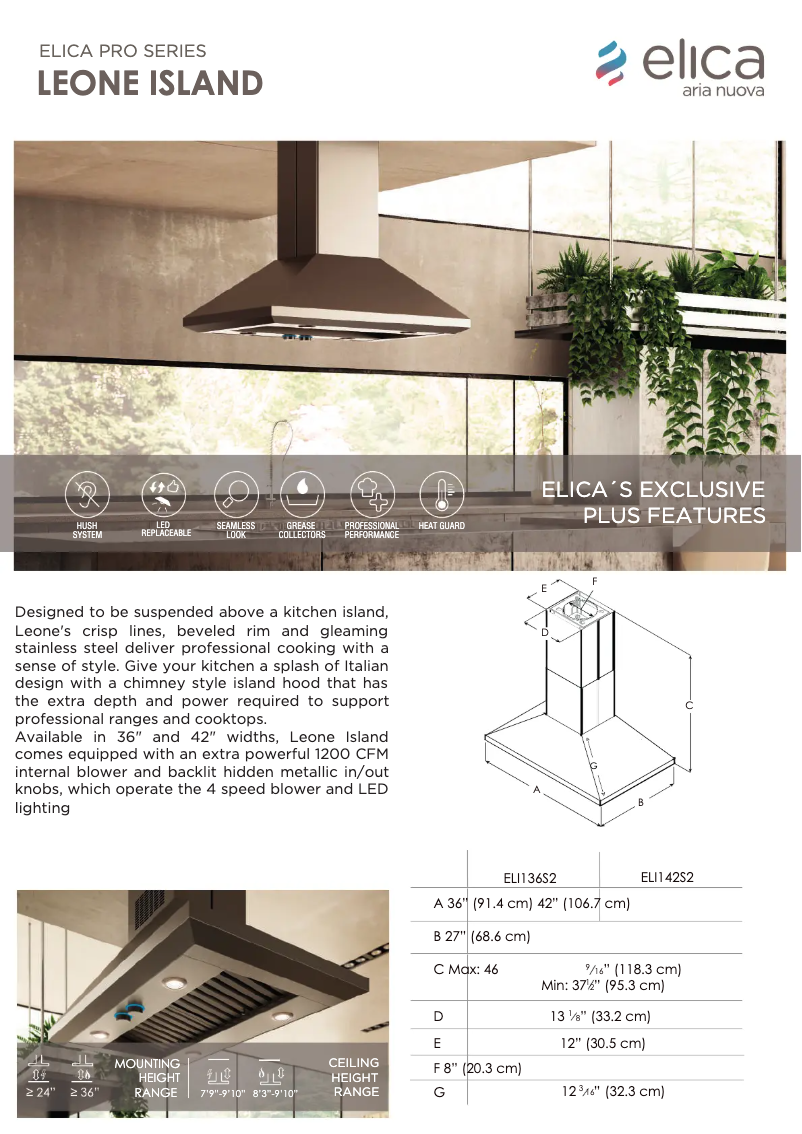 Page 1 de la notice Fiche technique Elica Leone ELI142S1