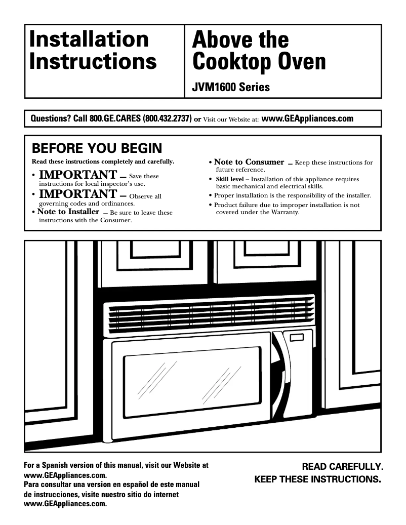 Page 1 de la notice Guide d'installation GE JVM1631BH