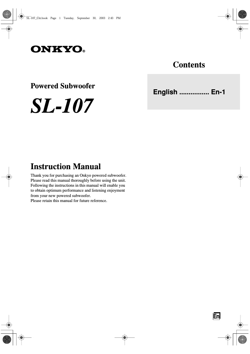 Imagen de la primera página del manual del dispositivo SL-107