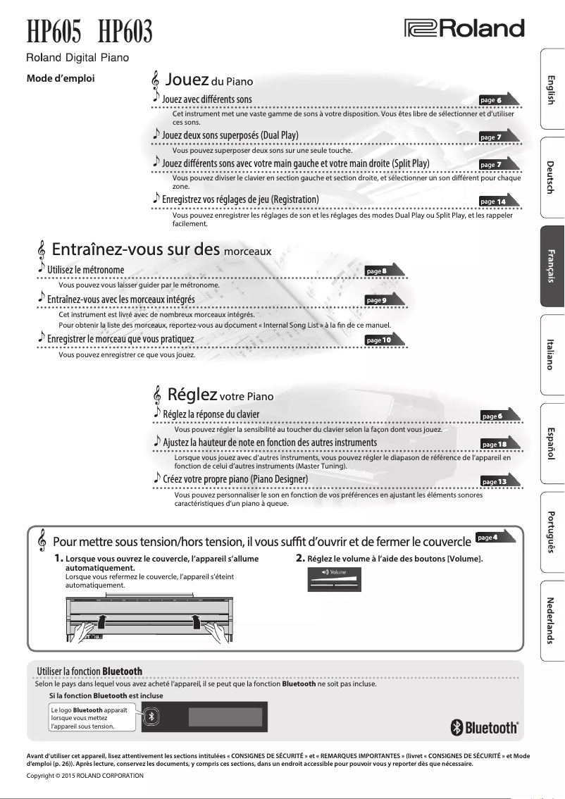 Page 1 de la notice Manuel utilisateur Roland HP603A