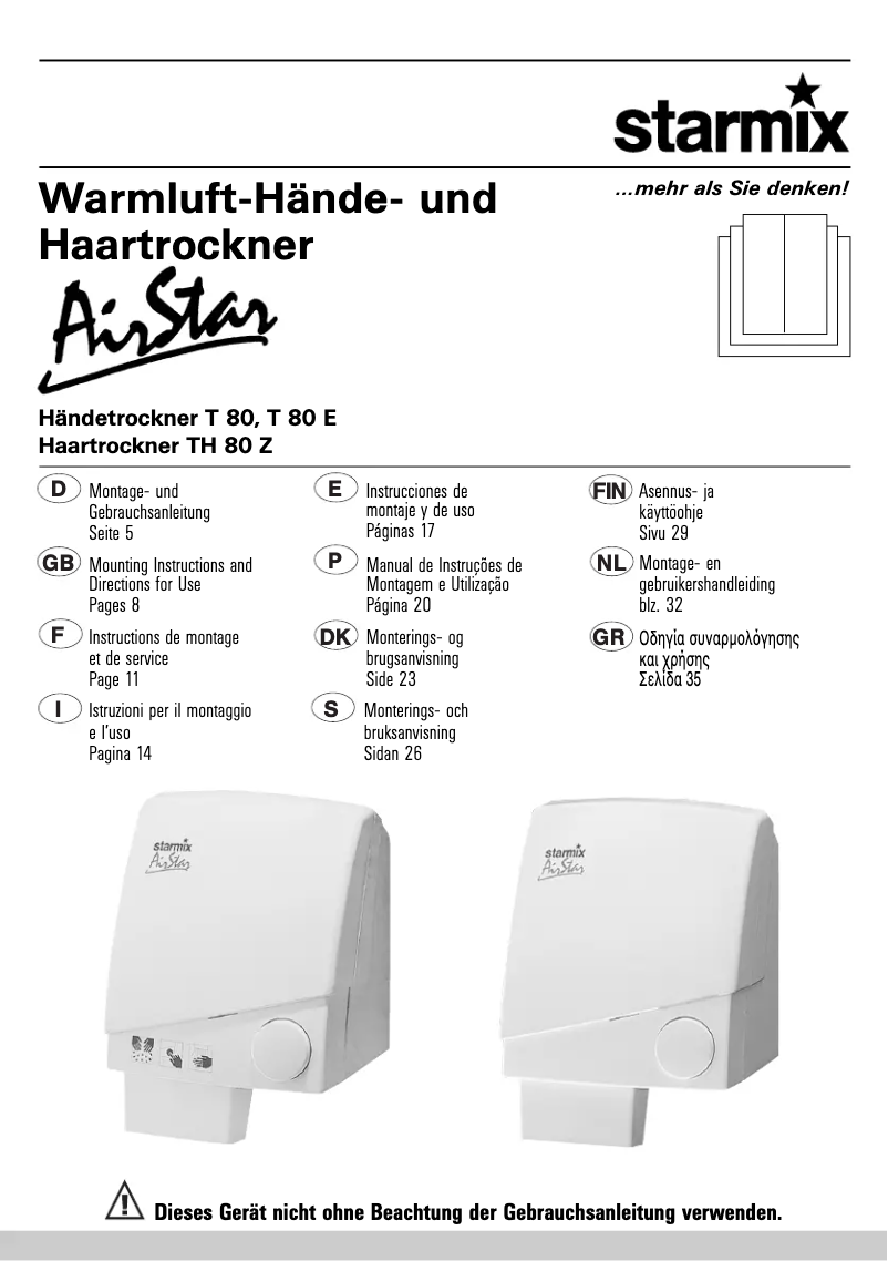 Page 1 de la notice Manuel utilisateur Starmix T 80 E
