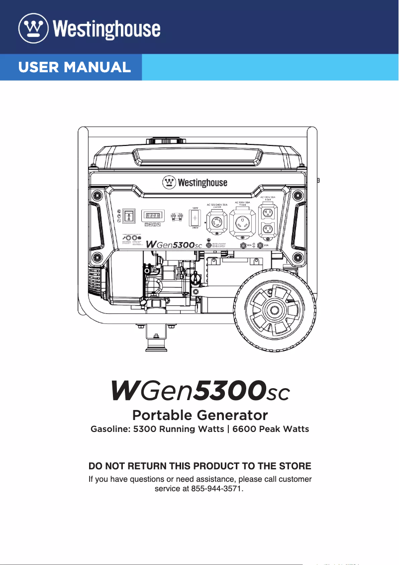 Page n°1 - Manuel utilisateur Westinghouse WGen5300sc
