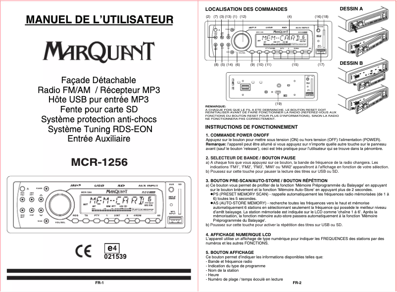 Image de la première page du manuel de l'appareil MCR-1256
