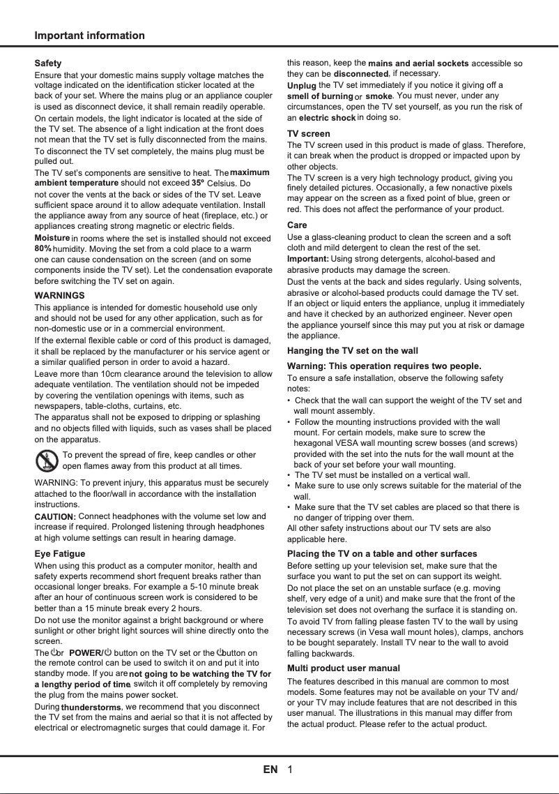 Page n°1 - Manuel utilisateur Thomson 50FW5564