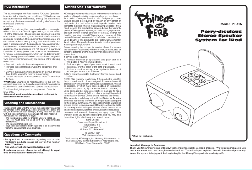 Image de la première page du manuel de l'appareil PF-415