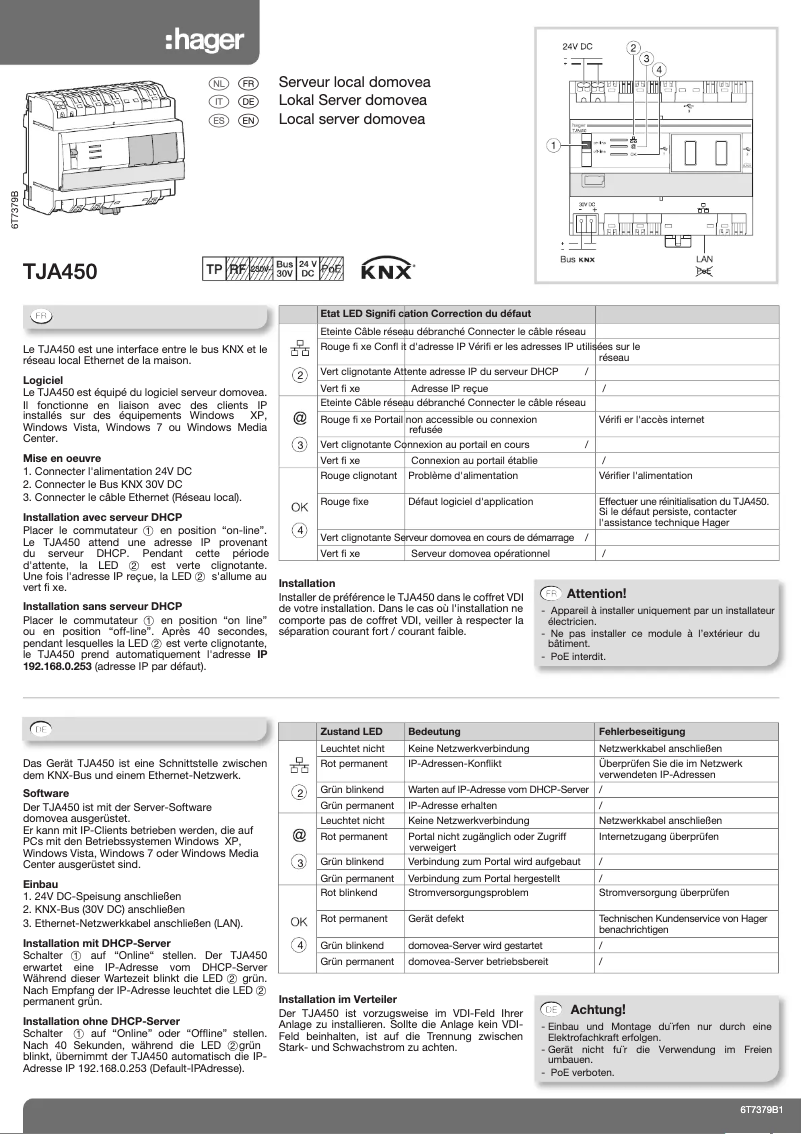Page n°1 - Manuel utilisateur Hager TJA450