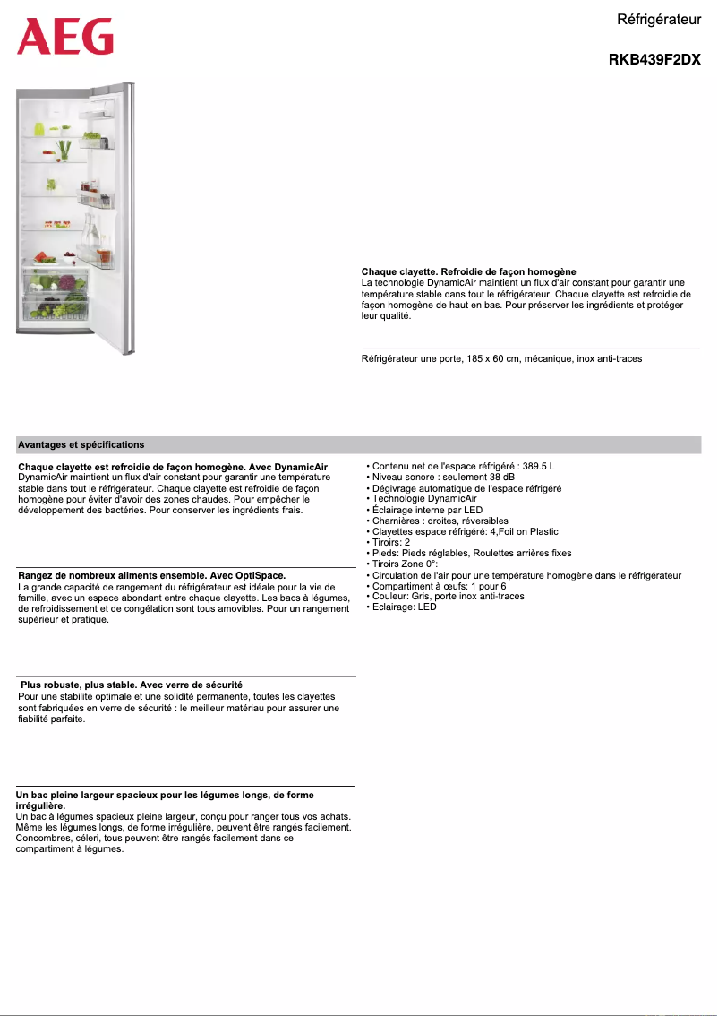 Page n°1 - Fiche technique AEG RKB439F2DX