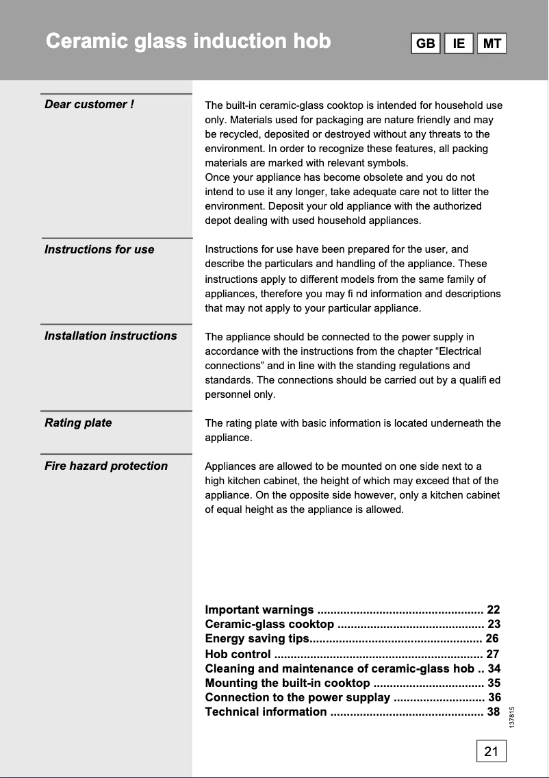Page n°1 - Manuel utilisateur Gorenje EIT 2600 P2