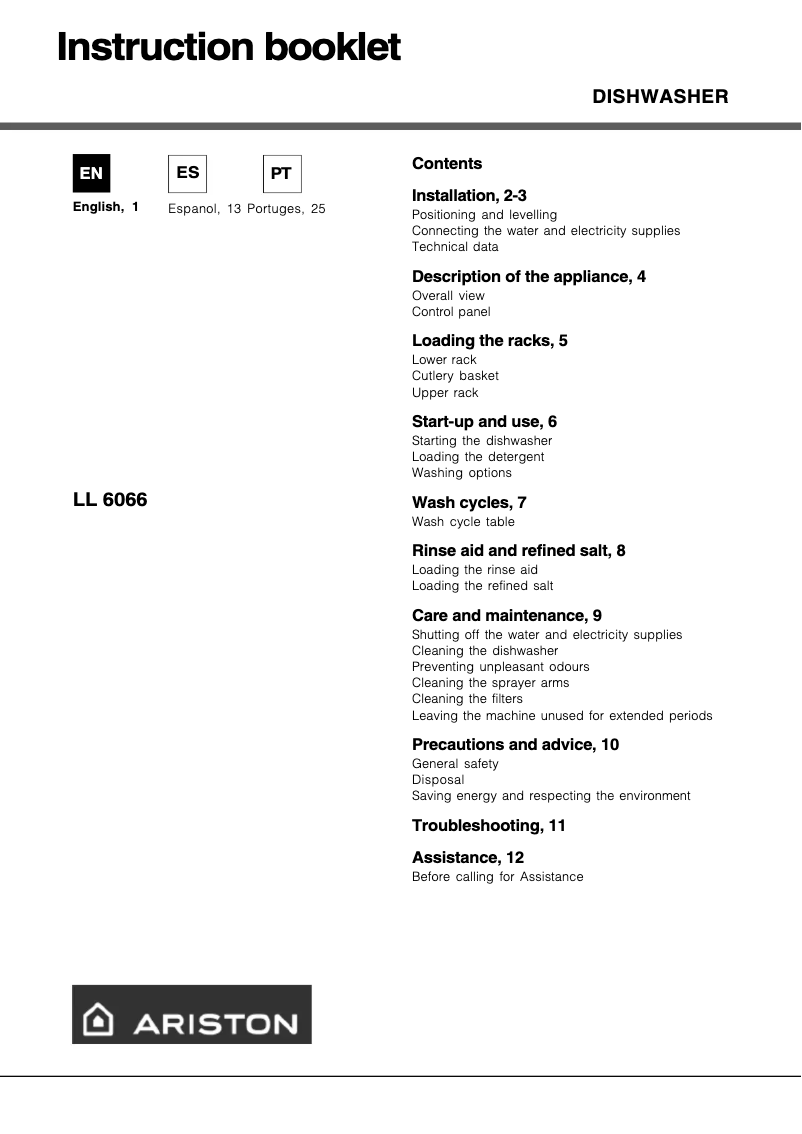 Page 1 de la notice Manuel utilisateur Hotpoint Ariston LL 6066