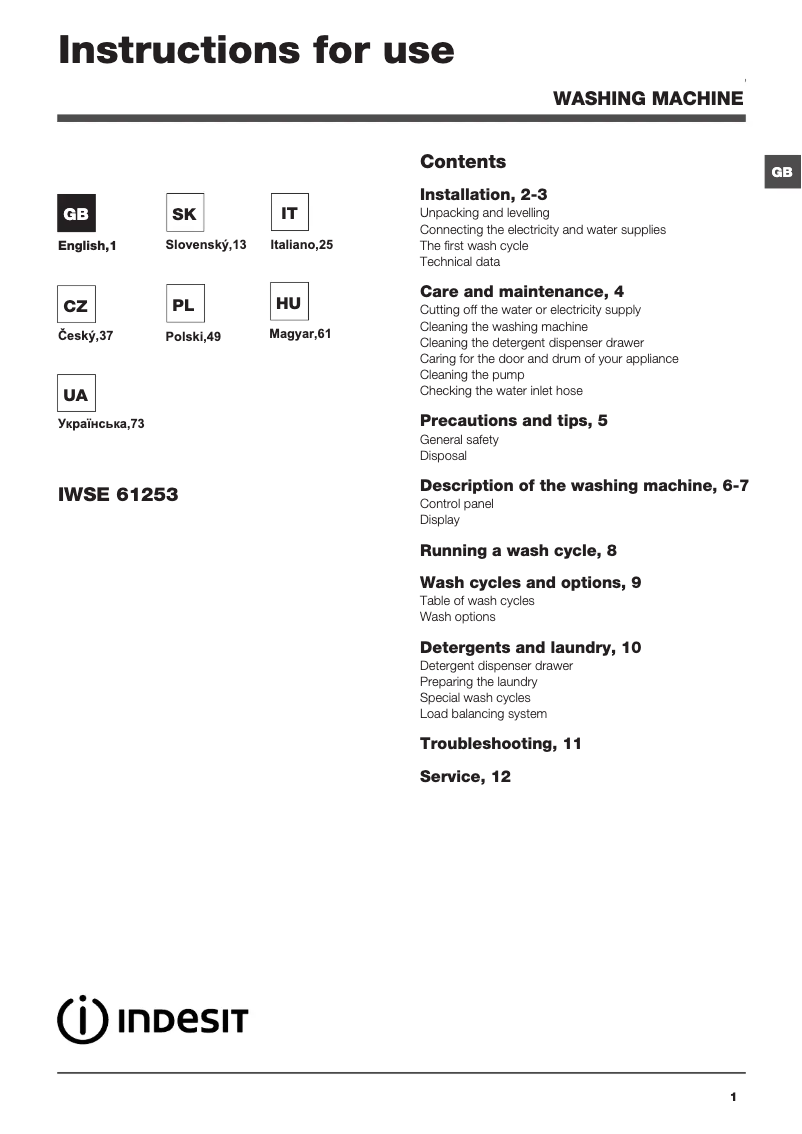 Page n°1 - Manuel utilisateur Indesit IWSE 61253 C ECO EU