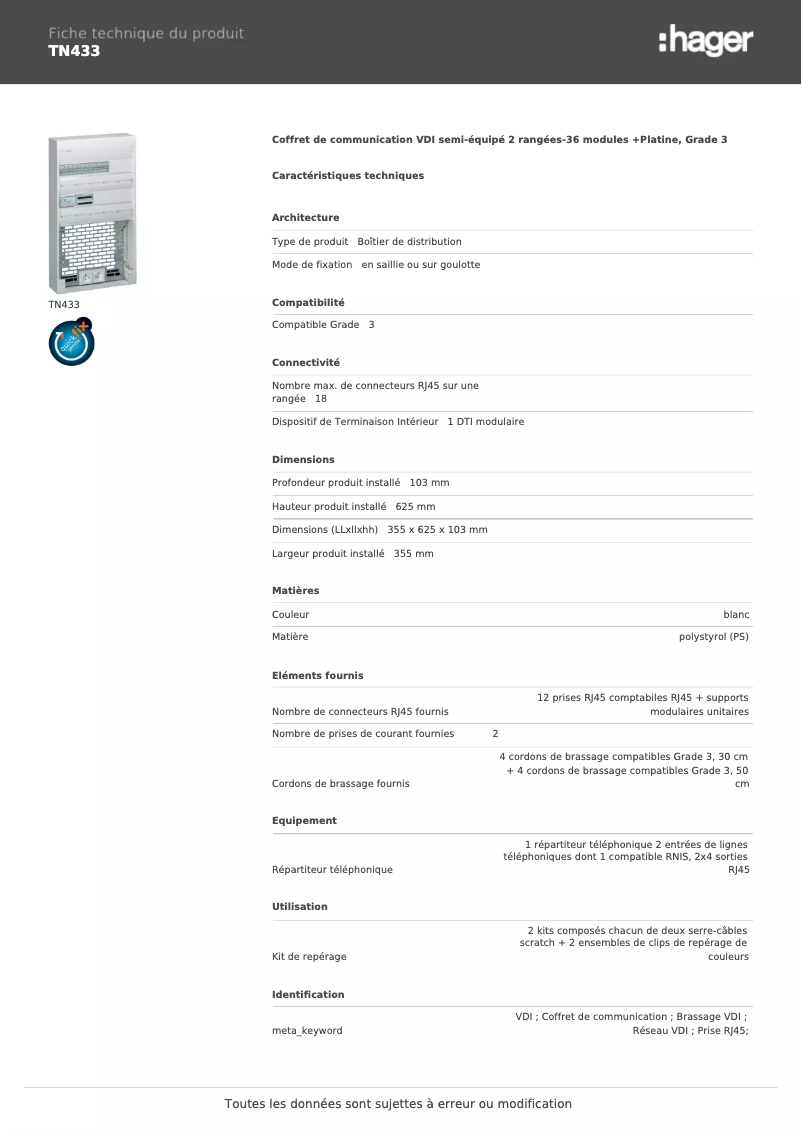 Image de la première page du manuel de l'appareil TN433