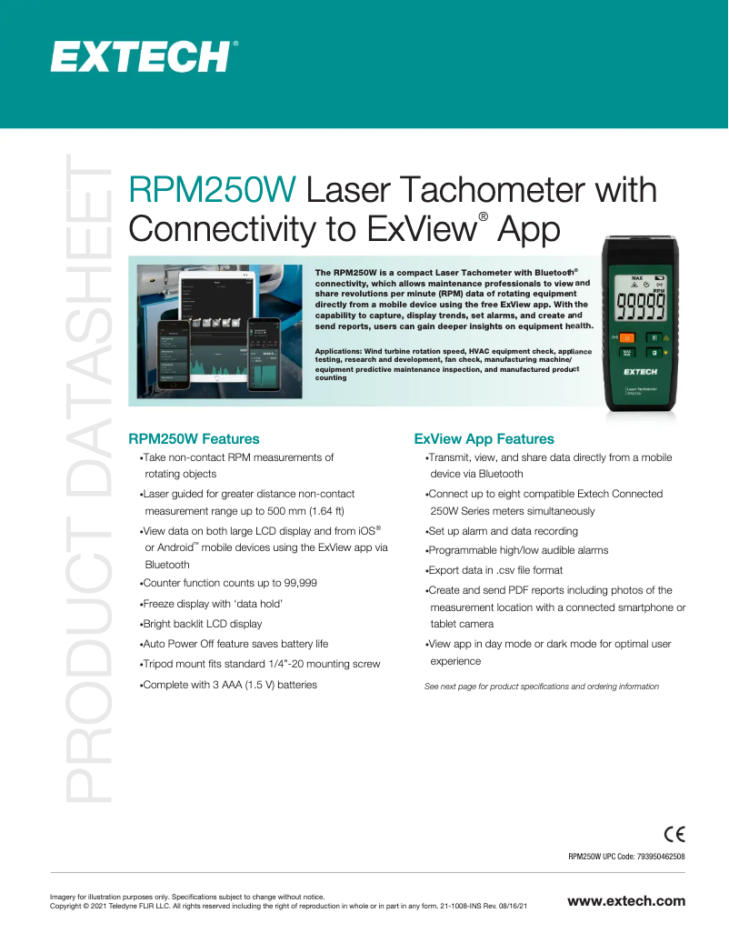 Page 1 de la notice Fiche technique Extech RPM250W
