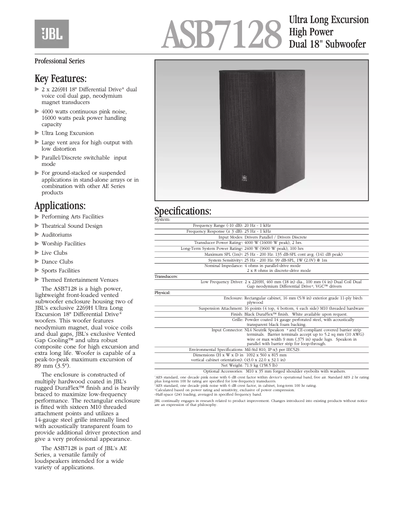 Page 1 de la notice Brochure JBL ASB7128