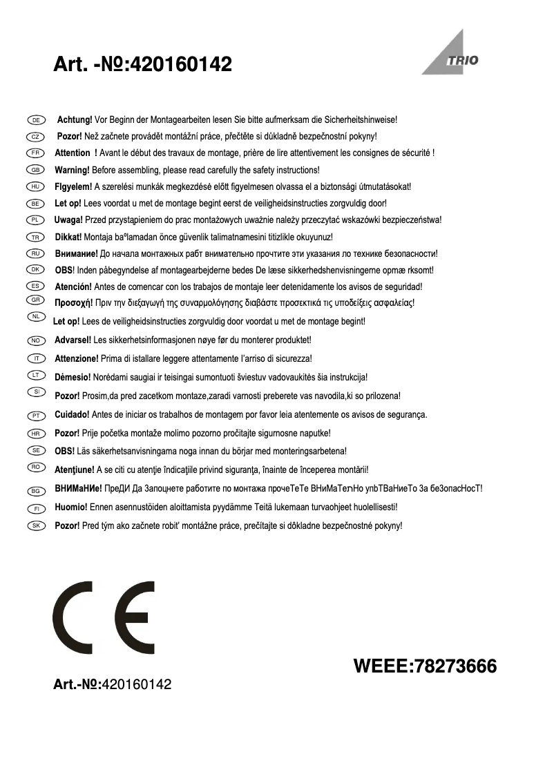 Page 1 de la notice Manuel utilisateur Trio Lighting Kongo 420160142